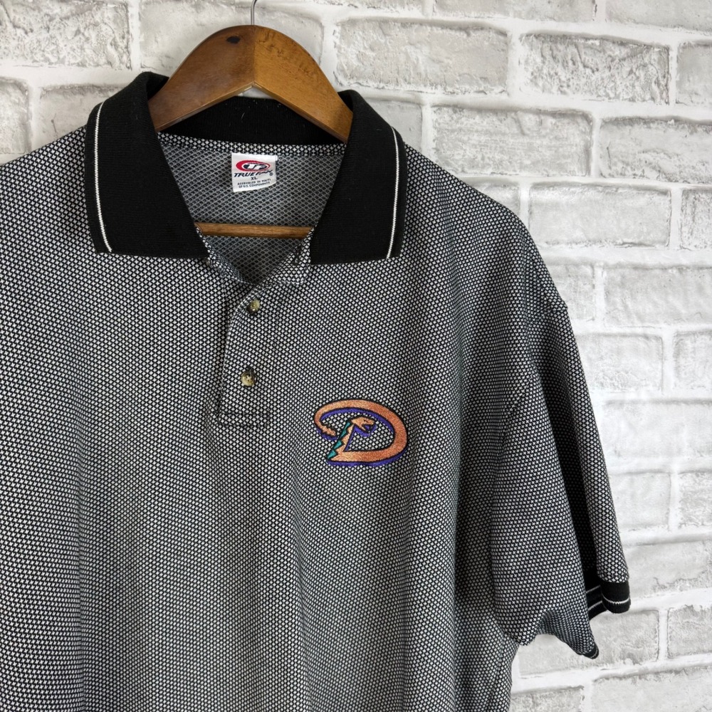 Vintage Arizona Diamondbacks Polo Shirt Mens XL True Fan MLB Black White Pique